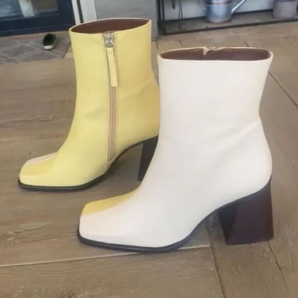 New Free People Twice As Nice Ankle Boots Vintage Retro Yellow & White US 8 - Picture 2 of 11